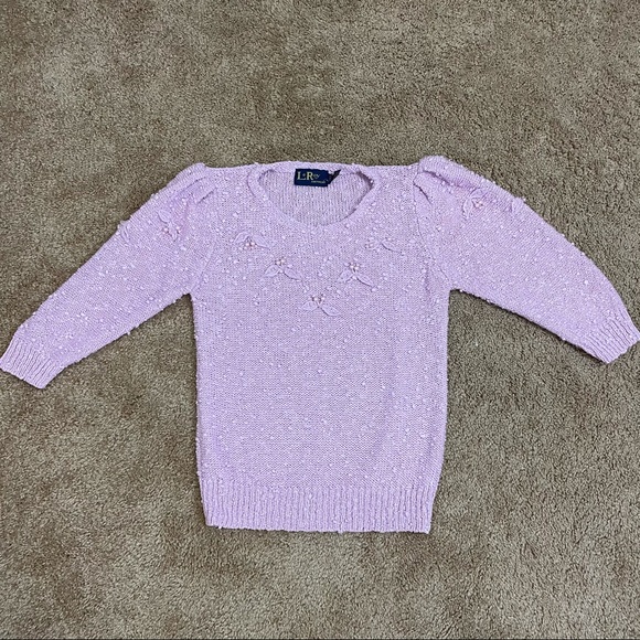 Vintage LeRoy Sweater 80's Cherry Pearl Small Pink Bobble Girly Retro 3/4 Sleeve - Picture 9 of 12